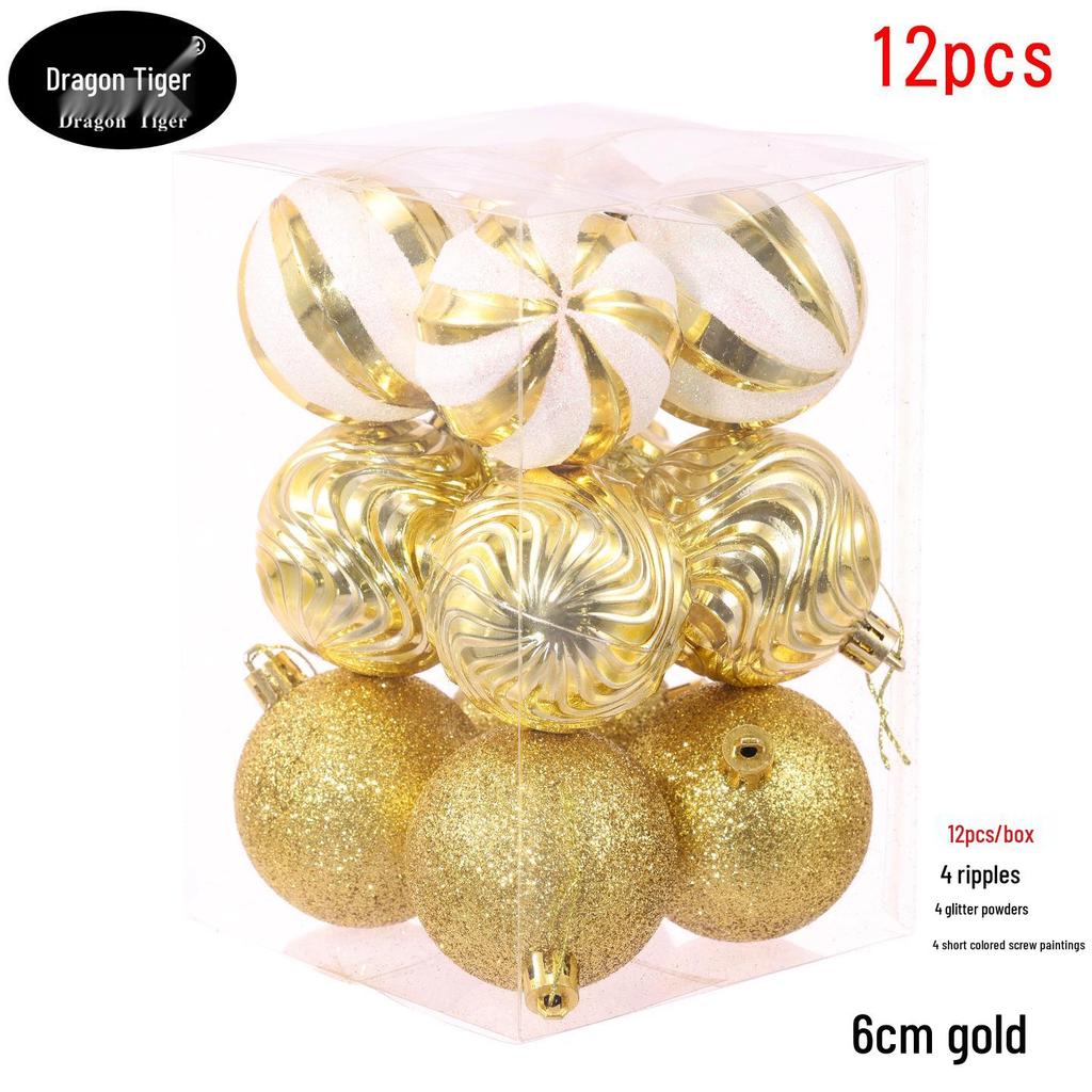 12-Piece 6cm Glitter Wave Christmas Ball Set for Tree and Ceiling Decoration