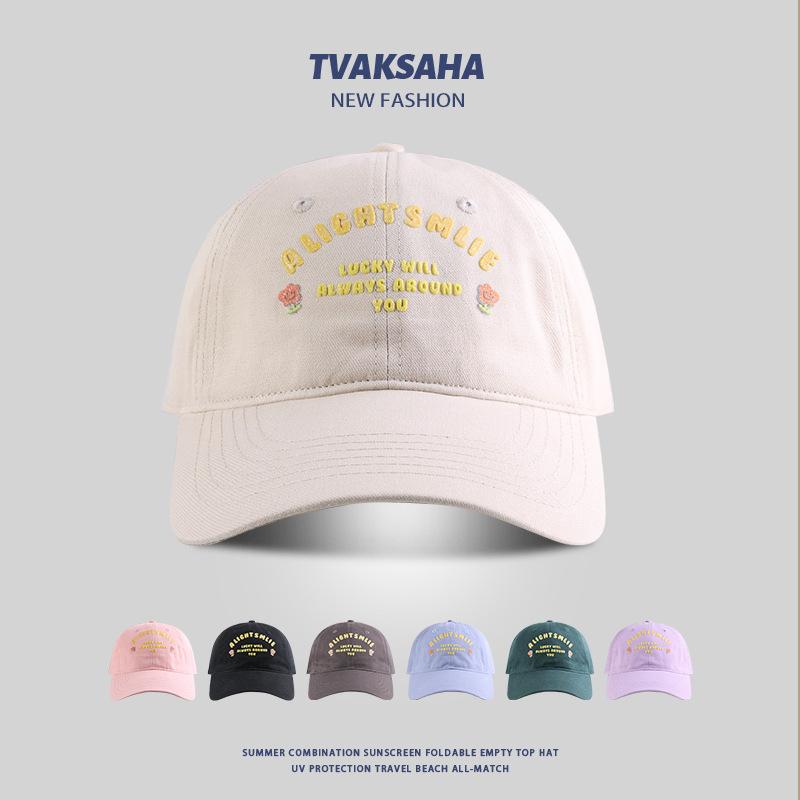 Casquette de baseball à fleurs et lettres Fille Mignonne Montrant Petit Été Protection Solaire Chapeau de Soleil Couple Étudiant Décontracté Casquette de Baseball