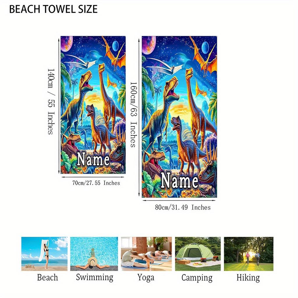 Custom Dinosaur Beach Towel Personalized Name Jurassic Microfiber Bath Towels Soft Quick Dry Swimming Pool Lounger All Season