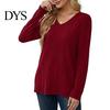 Damen Herbstkleidung Tunika Pullover V-Ausschnitt Langarm Einfarbig Gerippt Lässige Oberteile Schlanke Passform Gestrickt Locker