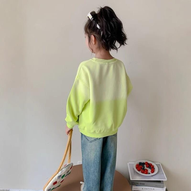 Girls Gradient Sweatshirt Long Sleeve Loose Fit Casual Top For Spring Autumn Kids Fashion Clothing