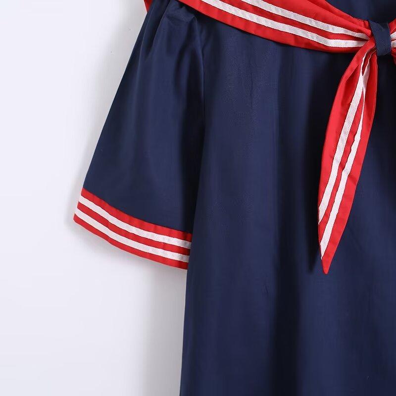 Summer Women Navy Shirts Short Sleeve Sailor Collar Pullover White Blouses Patchwork Loose Tops Girl Sweet Clothes College Style