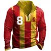 Argentina Flag Print Long Sleeve Polo Shirt, Number 10, Casual Sportswear