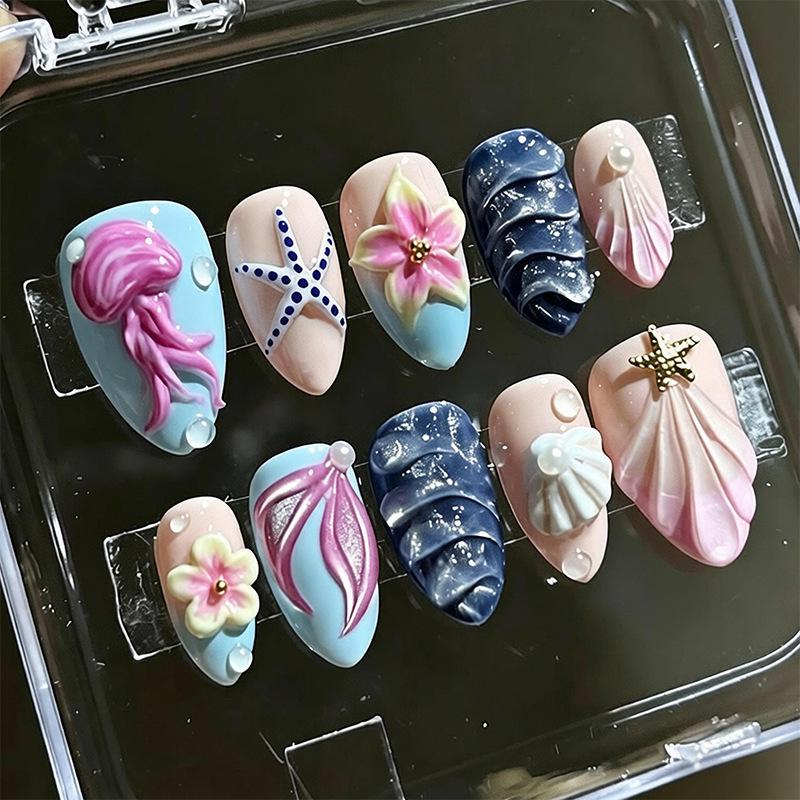 Summer European American 3D Strawberry Cherry Almond Nail Art Gel Tips