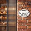 Easy To Install Shop Sign Wooden Open Closed Sign, Double-Sided Hanging Door with Vintage Wall Mounted Store Frame, Waterproof Storefront Business