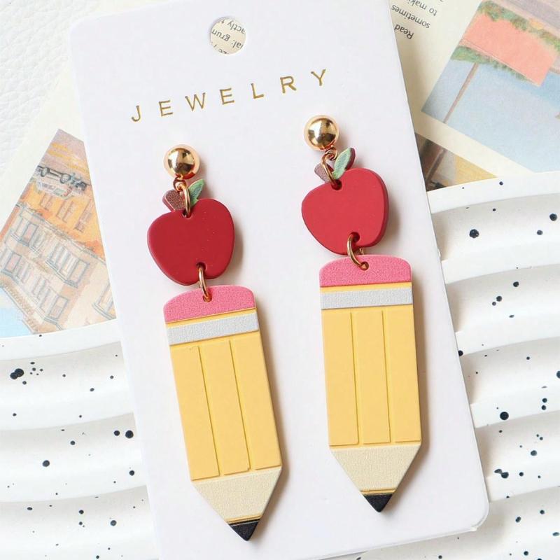 1 Pair Back To School Pencil Shaped Cute Earrings,  Personalized Earrings for Holiday Party Gift