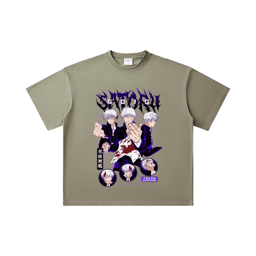 260 GSM Double Yarn 32 Count 100% Cotton Jujutsu Kaisen V6 Gojo Print Unisex Heavy Cotton T Shirt