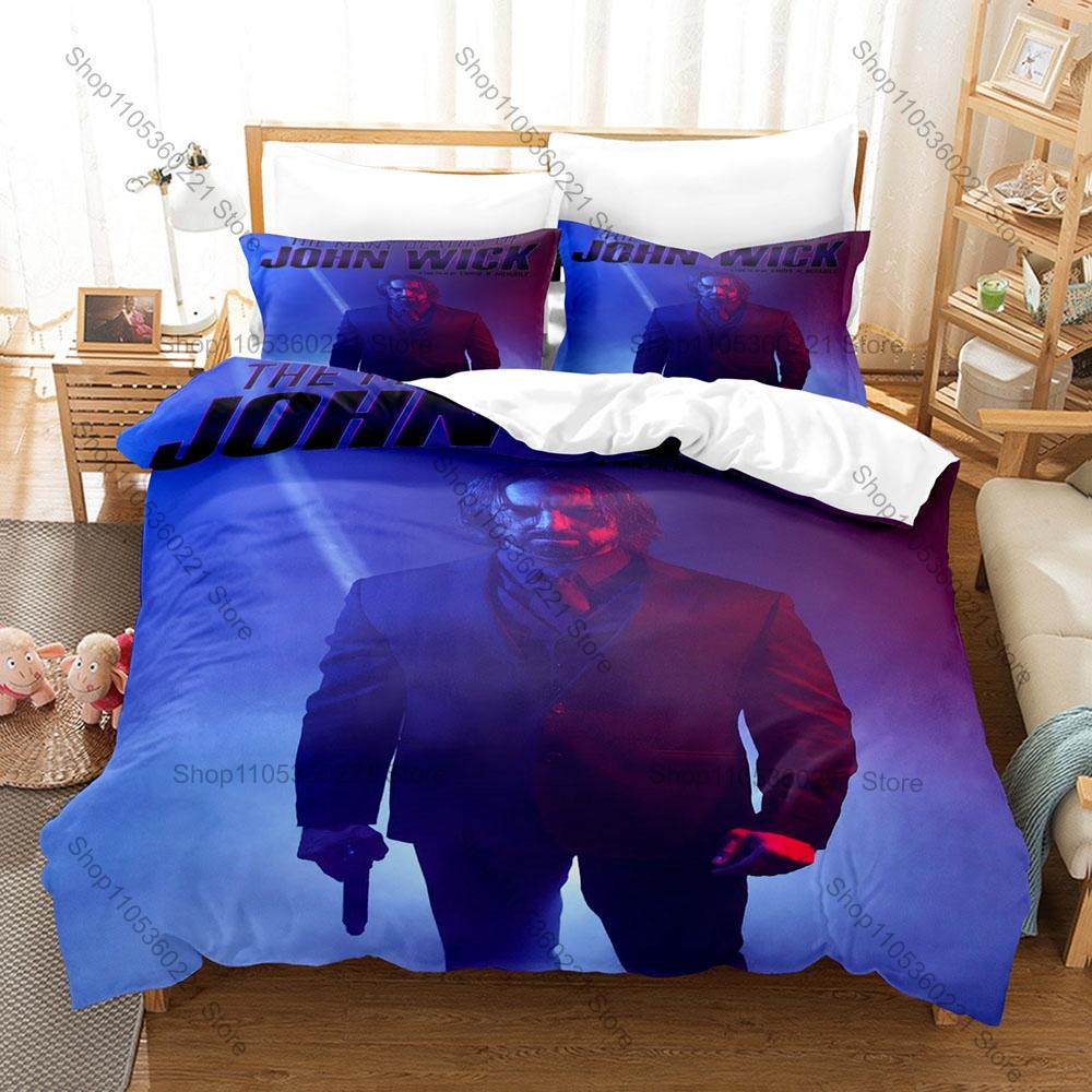 Moody Black Gold John Wick Character Print Duvet Cover + 2 Pillowcases Twin Full Queen King Movie Bedding Set