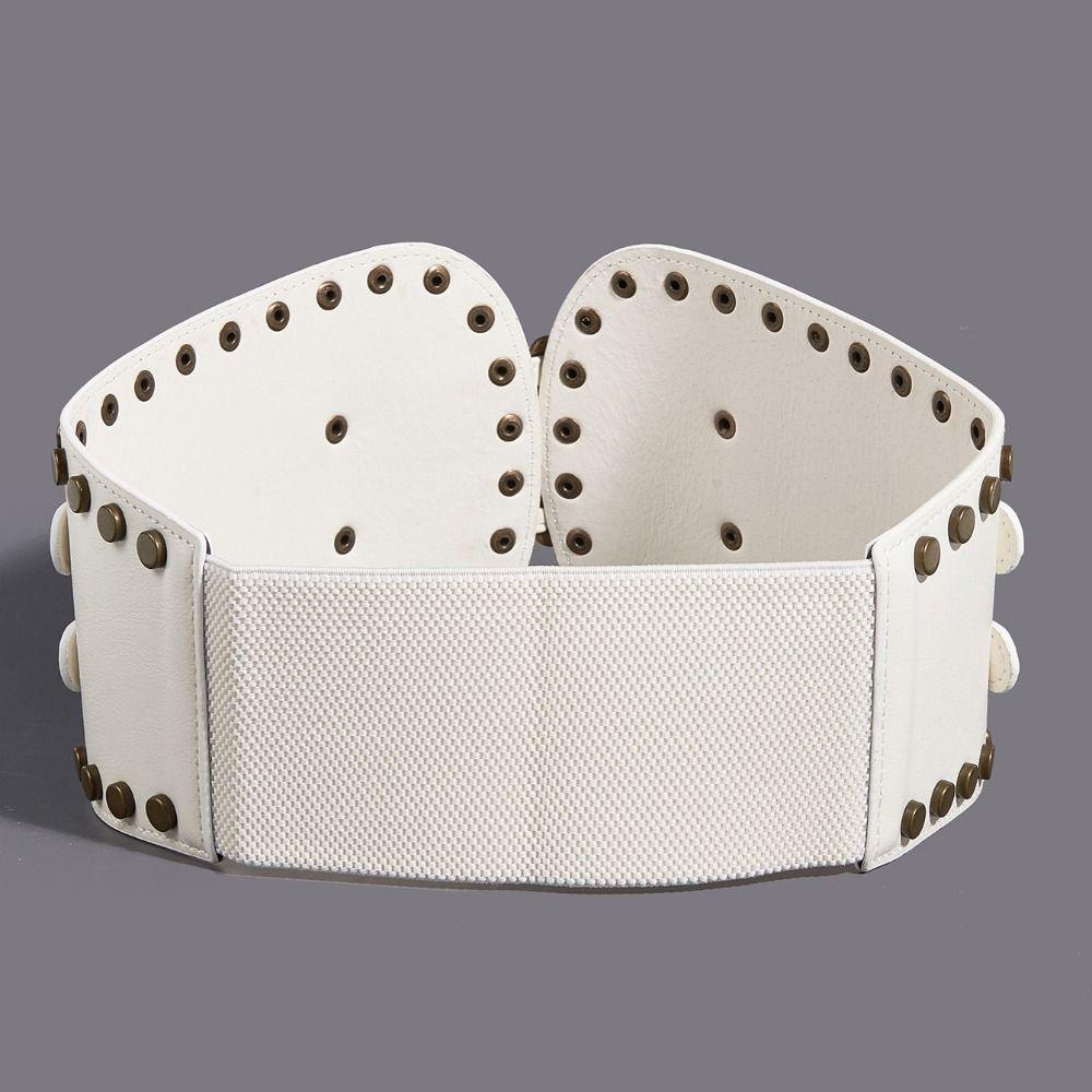 Spicy Girl Rivet Belt PU Leather Elastic Cummerbunds Vintage Wide Waistband  Ladies