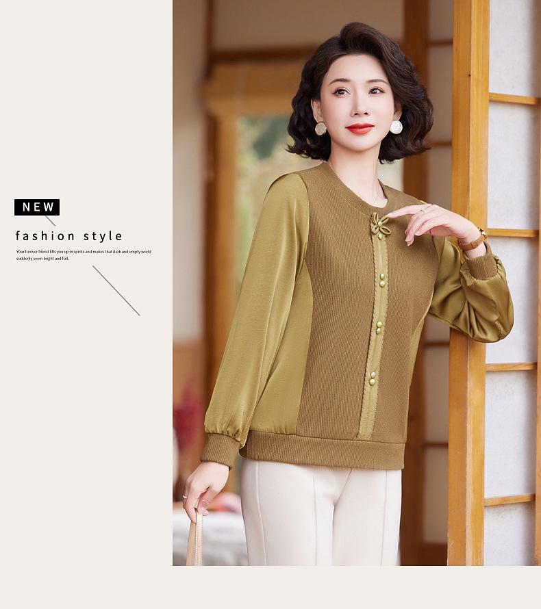 2026 Fashionable Long-Sleeve Knitted T-Shirt for Middle-Aged and Elderly Women