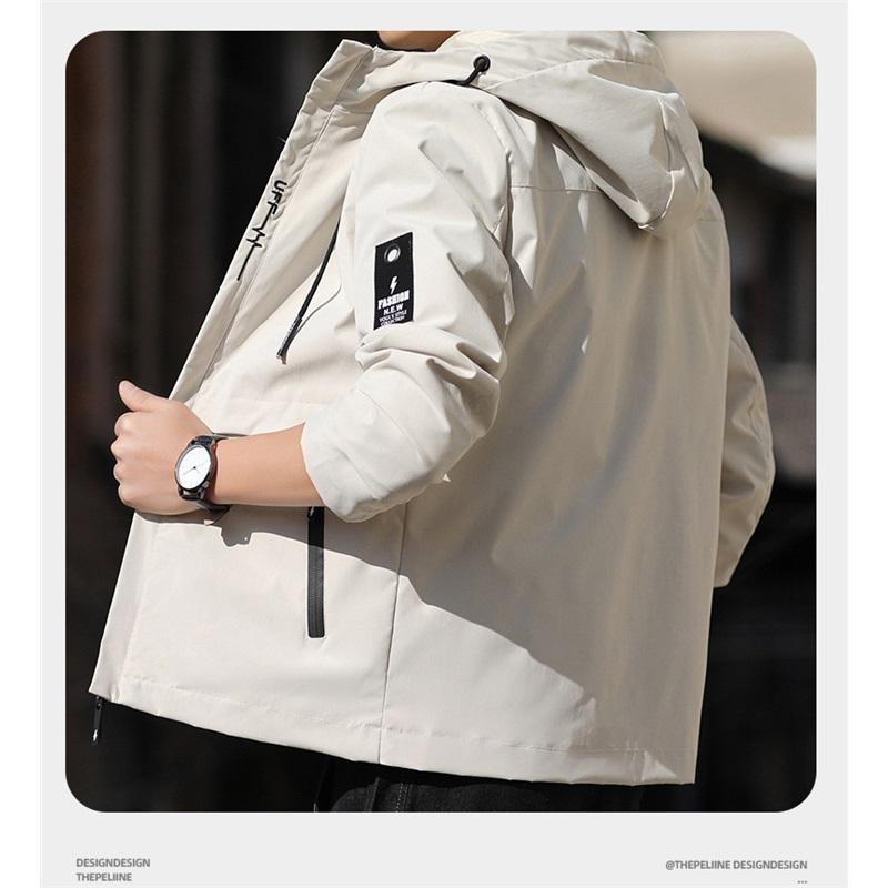 Men's Hooded Windbreaker Jacket Lightweight Zipper Pockets Casual Outdoor Coat