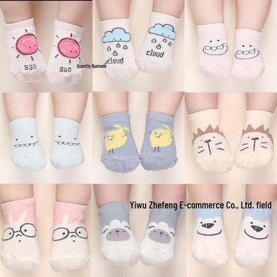 Socken im koreanischen Stil mit Cartoon-Motiv aus entkernter Baumwolle, mittellang, rutschfest für Babys und Kleinkinder