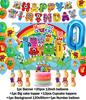 Cartoon Blocked Number Theme Birthday Party Decoration Building Background Plate Cup Balloon Backdrop Photography Prop Kid Gifts