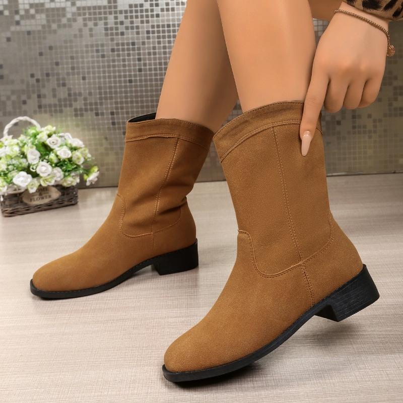 New Large Size Korean Temperament Style niche retro Fashion Versatile Women's boots round toe thick heel suede Comfortable boots