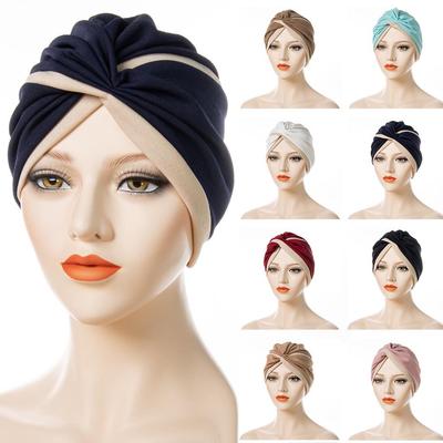 Double Color Twist Cross Pleated Patchwork Headscarf for Women