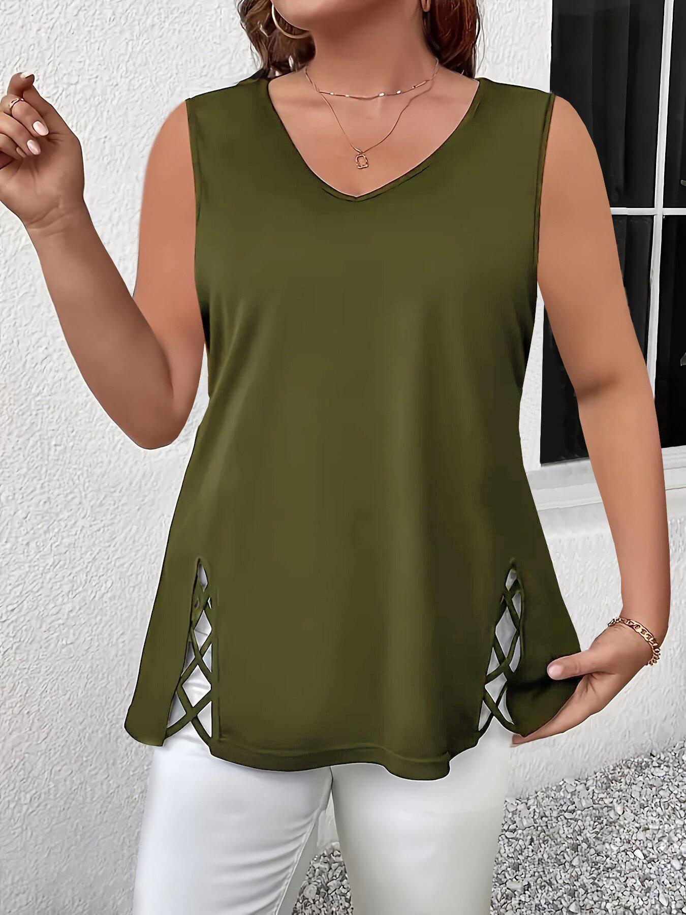 2026 Spring/Summer Women s V-neck Strappy Casual Sports Slimming Vest Top 4XL зелёный