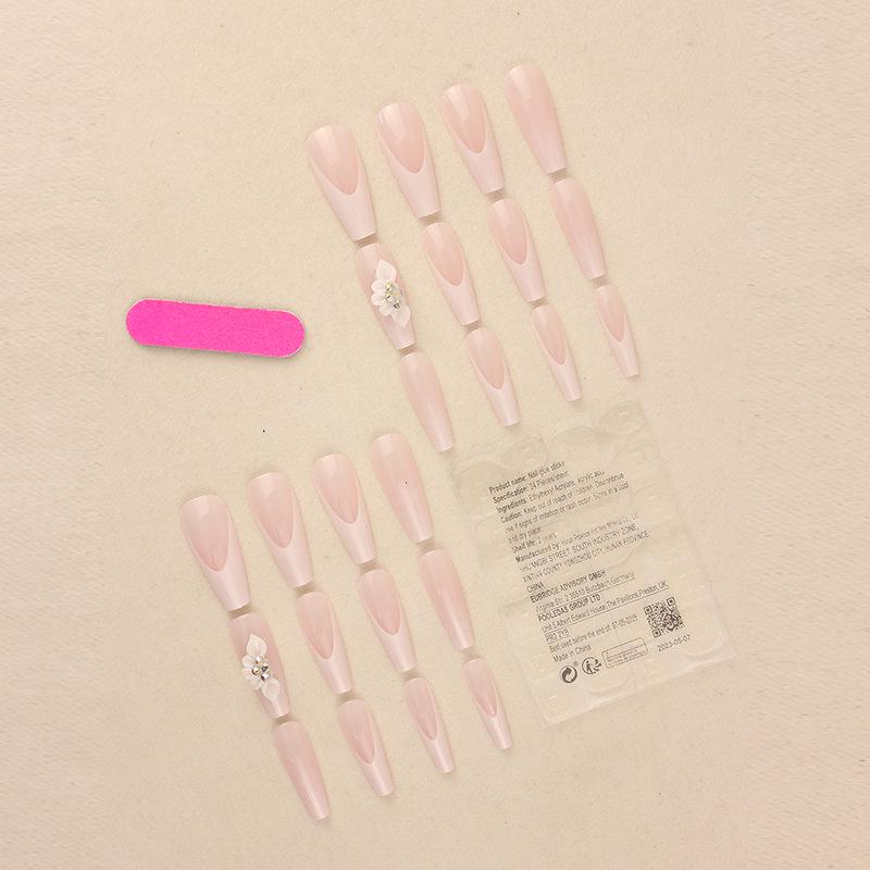 Hot-Selling French White Flower Glitter Press-On Nails