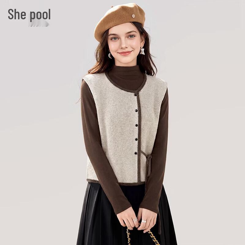 Shechi Women s Color-block Round Neck Knitted Vest One Size