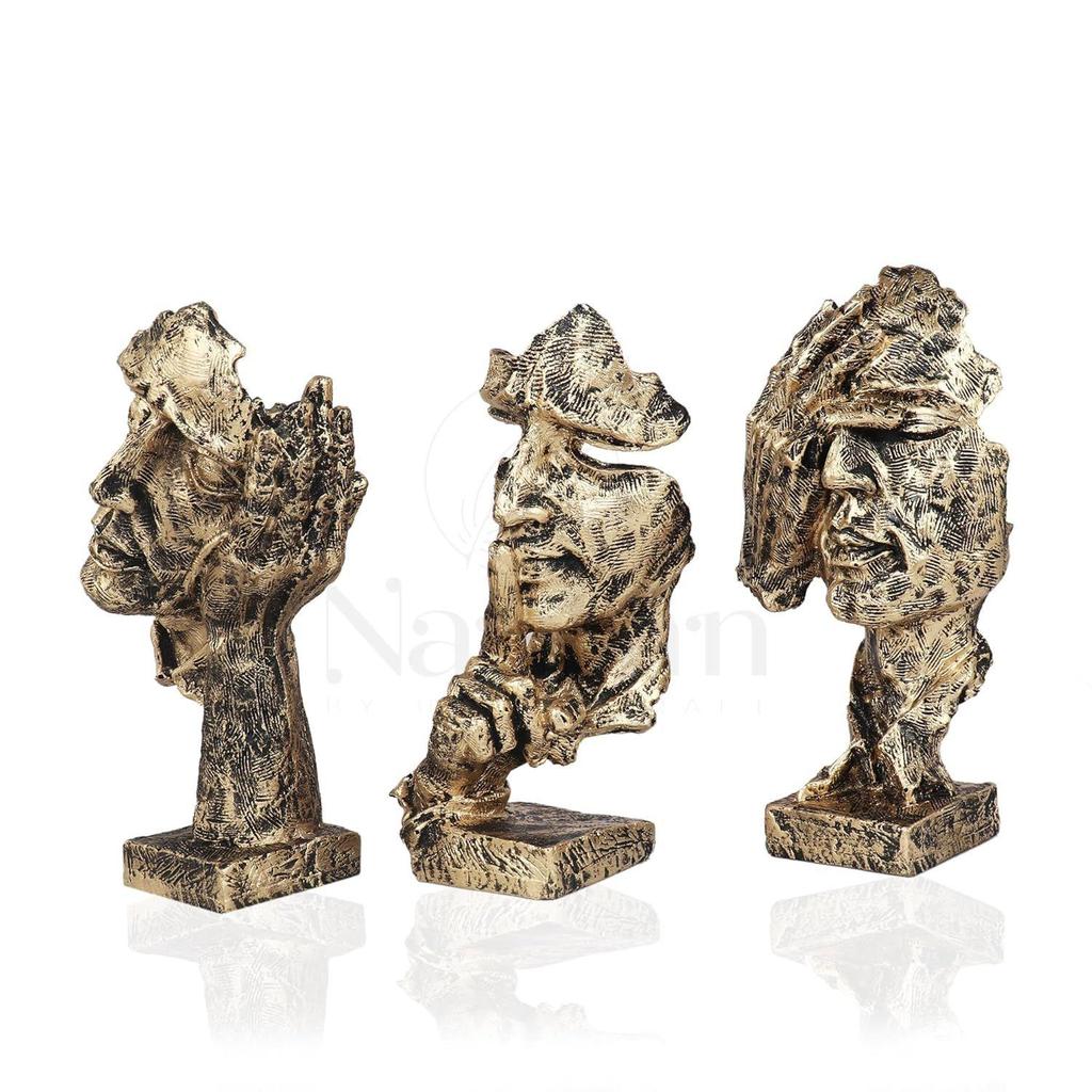 Set of 3 Men Expression Statue Showpiece Figurine Lucky Decorative Items
