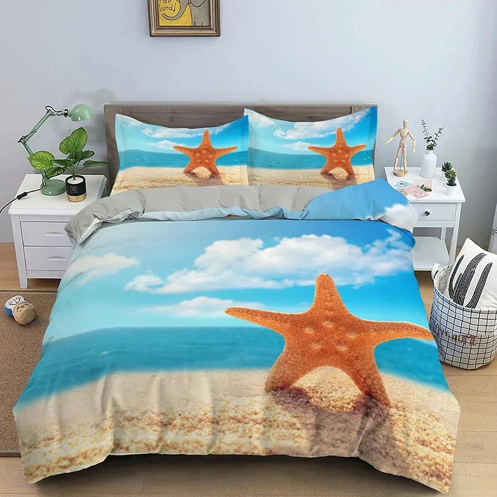 Starfish Duvet Cover Conch Beach Pattern Bedding Set For Kids Bedroom 3D Quilt Cover Ocean World Comforter Covers Home Textile