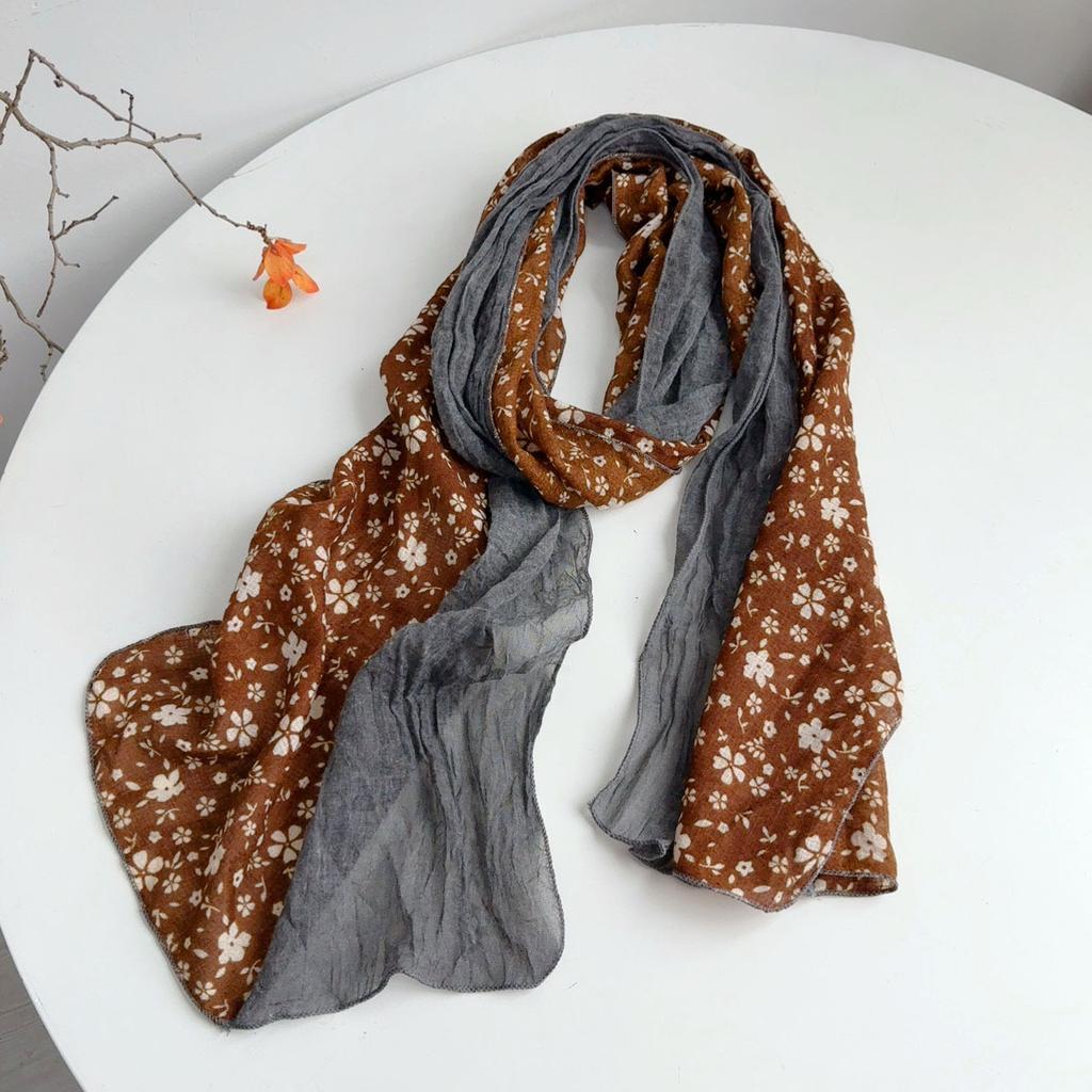 Retro Floral Long Cotton Scarf Soft Neck Protection Warm Shawl Head Wrap Multi-Functional Flower Printed Scarves For Women