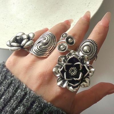 925 Silberringe für Damen Paar Minimalistisch Handgefertigt Einfach Breit Mondring Set Party Schmuck Geschenk Allergievorbeugend