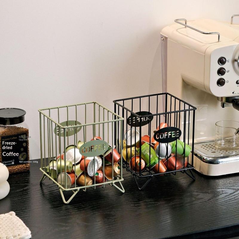 Iron Coffee Pod Holder Large Capacity Coffee Capsule Holder Coffee Creamer Container Square Shape Pod Storage Cup