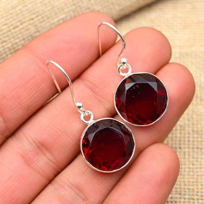 Dazzling Red Garnet Gemstone Handmade 925 Sterling Silver Jewelry Earrings For Women