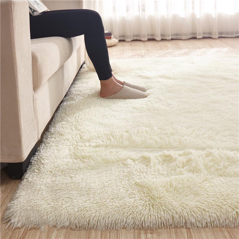 Silk Wool Plush Carpet - Solid Color, Long Pile for Living Room & Bedroom