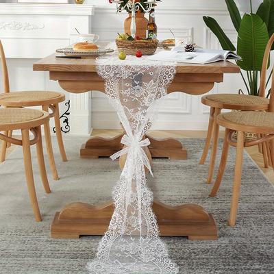 1 Piece, 35 * 300cm/14 * 118 Inches, European Style, White Eyelash Lace Table Flag, Fashionable and Atmospheric, Banquet Table Decoration, Birthday