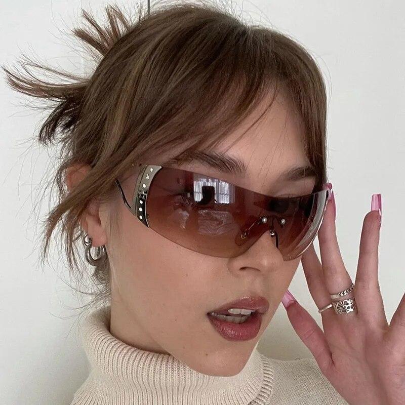 Rimless Diamond-encrusted Sunglasses European And American Sunglasses Y2k Future Technology Sports Mirror Sunglasses