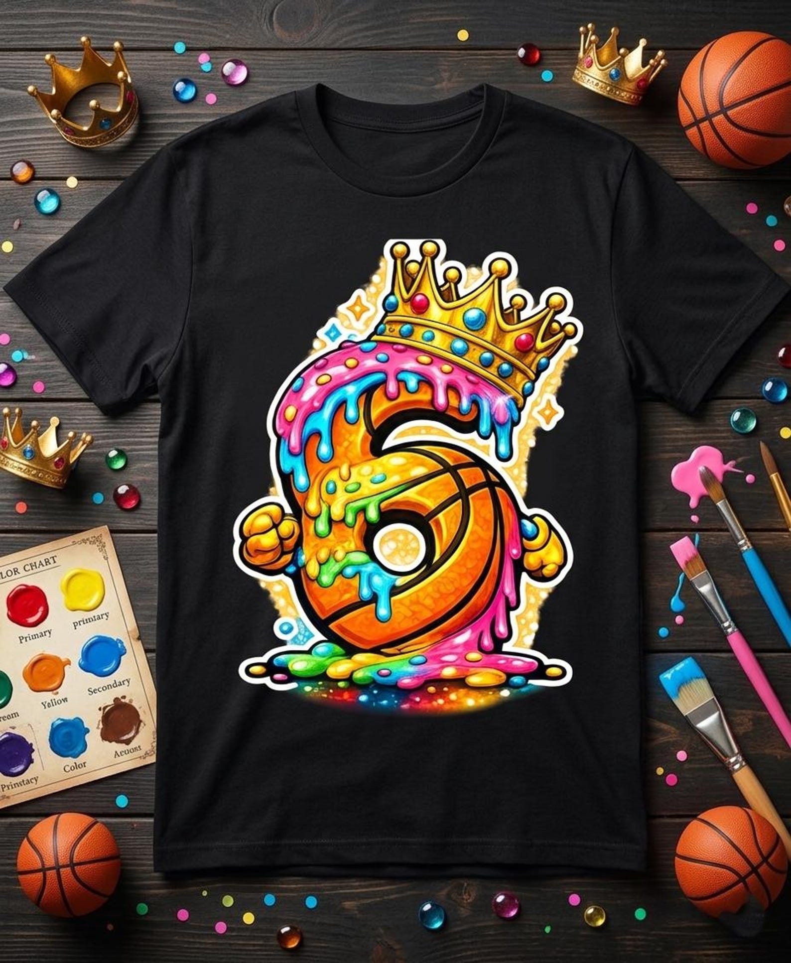 Basketball 6 Year Old Ice Cream Drip Youth 6th Birthday Boy Shirt M