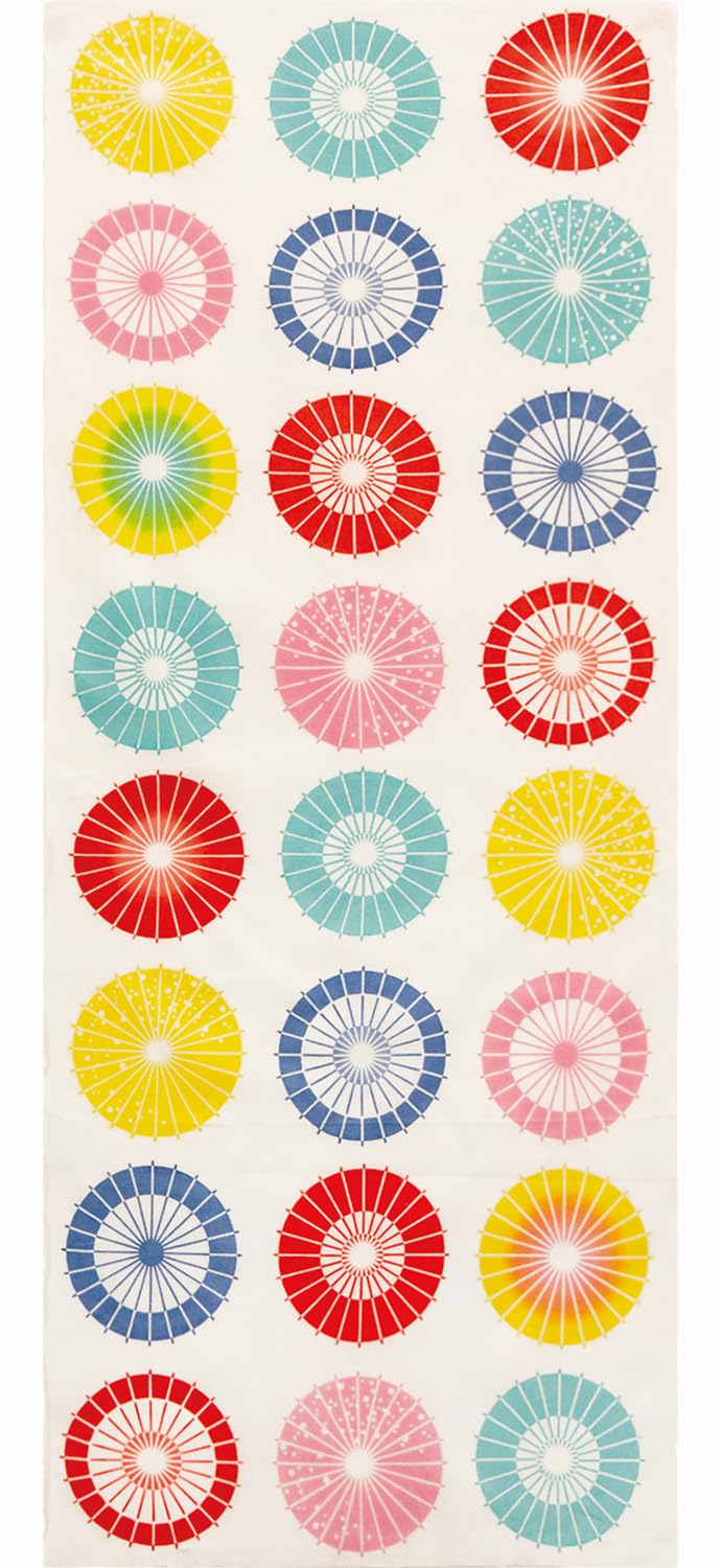 

Prairie Dog Dyed Tenugui Towel with Japanese featuring a Row of Bangasa Umbrellas by Wabunka Pattern, [TE-509]
