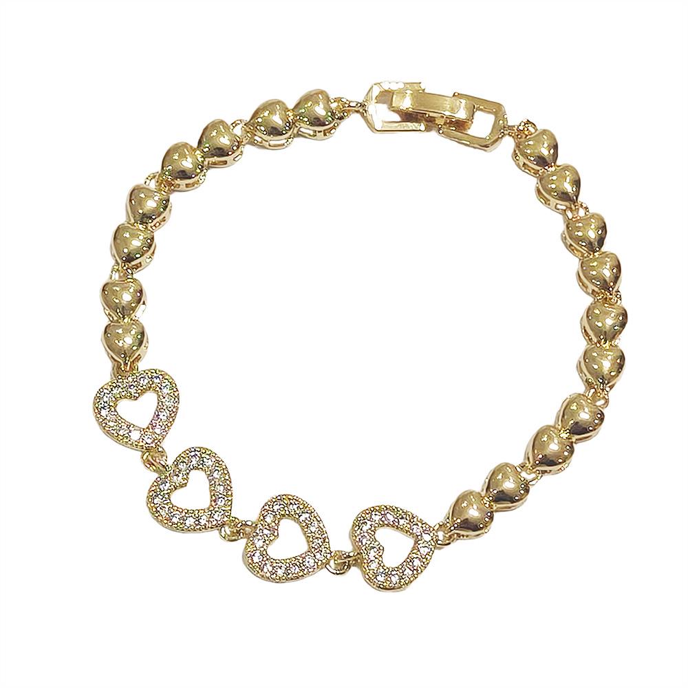 Elegant Heart-Shaped Zircon Bracelet with Diamond Inlay and Fixed Buckle Copper Inlaid Zircon Bracelet