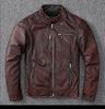 Genuine Soft Cowhide Leather Jacket for Men Slim Fit Stand Collar Biker Coat