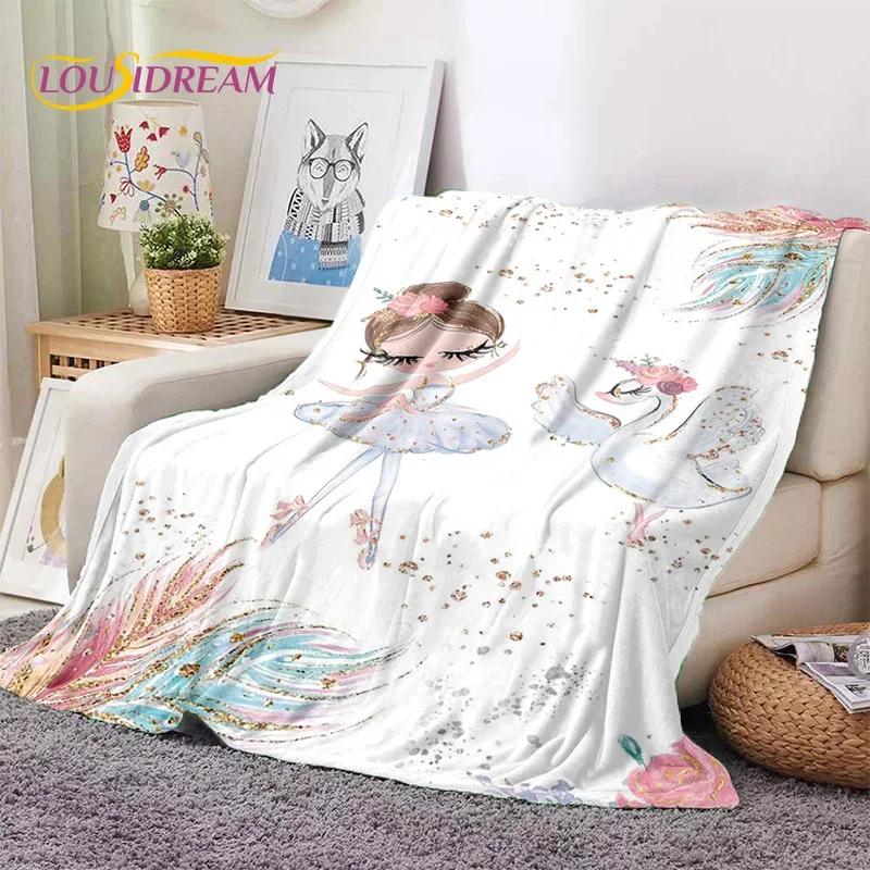 Urocza Dziewczynka Baletnica Wróżka Kreskówkowa Miękki Koc Flanelowy do Łóżka Sypialni Sofy Pikniku, Koc do Okrycia na Zewnątrz Rekreacja Prezent