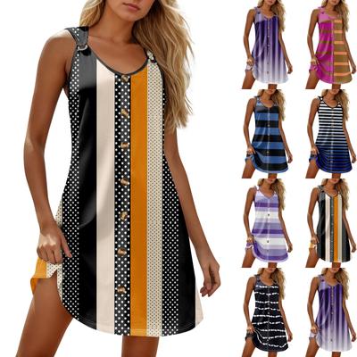Summer Dresses For Women Beach Boho Sleeveless Printing Tshirt Tank Sundresses