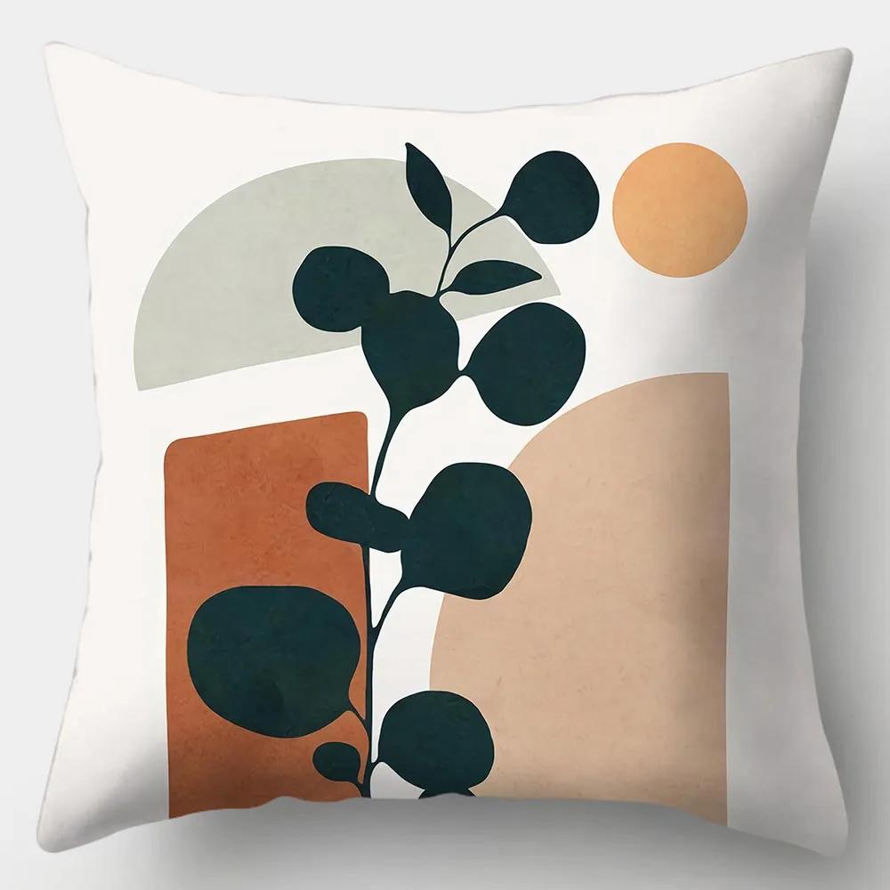 Art Plant Pillowcase 45Cmx45Cm Square Sofa Pillow Cover Abstract Cushion