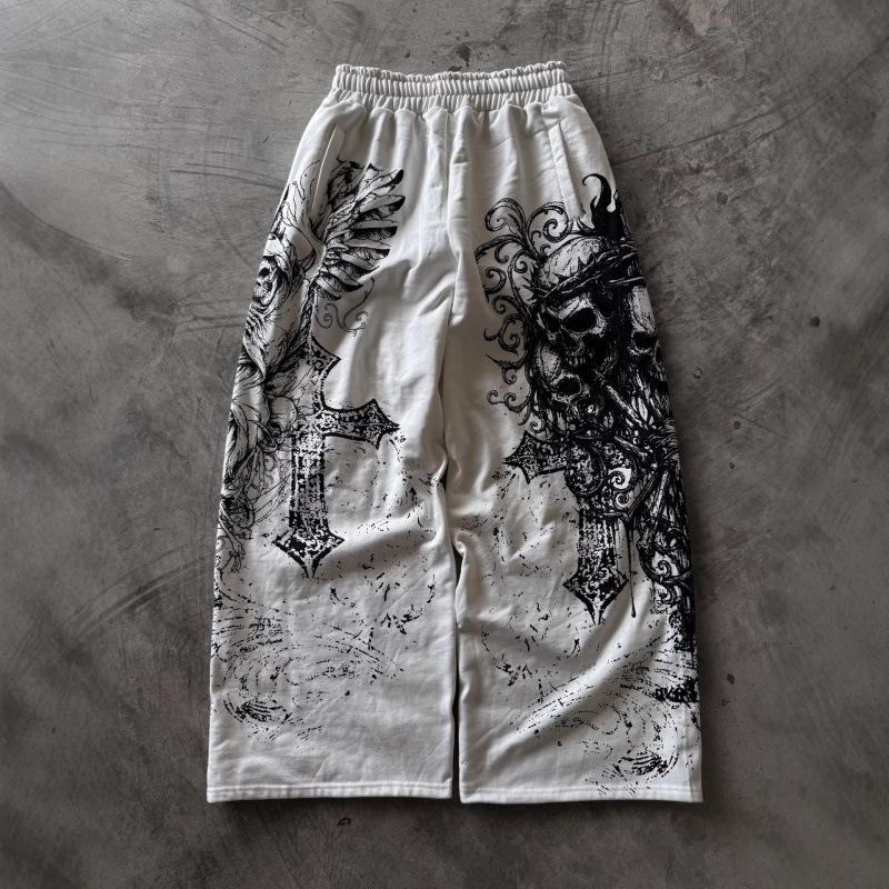 Cross-border American street high street retro snake pattern flower digital printing straight-leg pants men's and women's spring and autumn tide brand