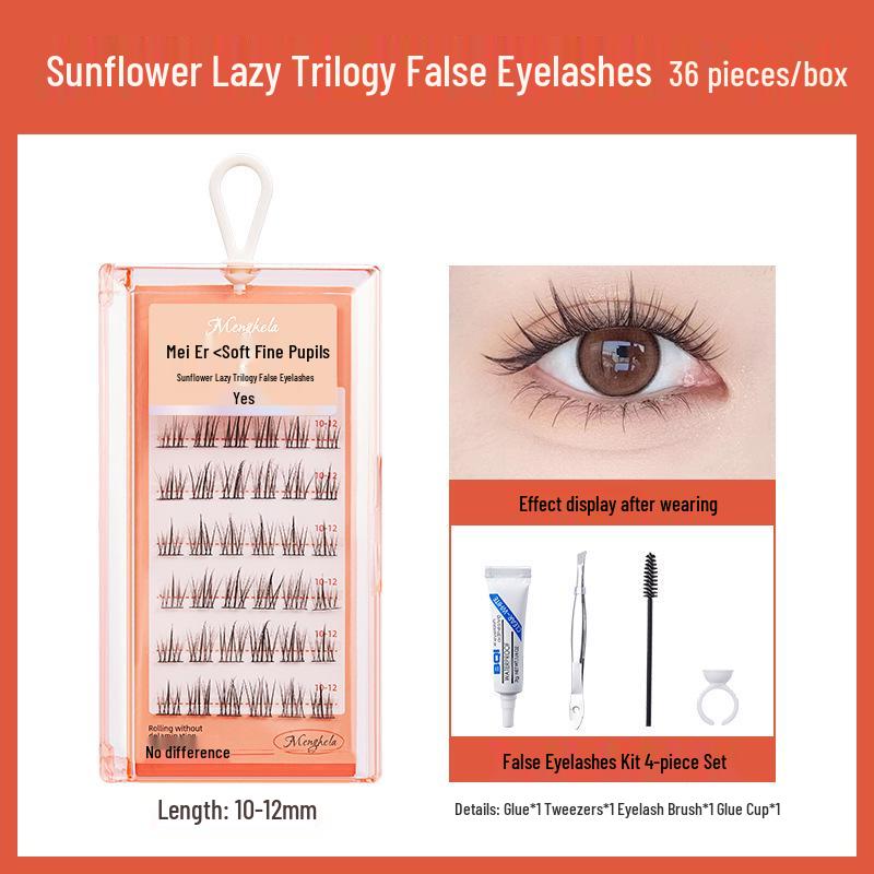Menghela Big Eye Natural Curled False Lashes - Thin Stem Single Cluster for Lengthening