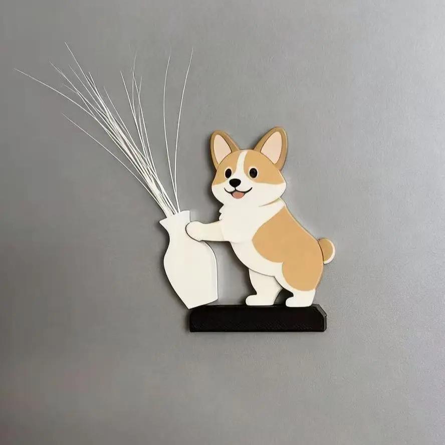 Flower Vase Puppy Fridge Magnets, Magnetic Stickers for Dog Hair and Whiskers, Storage Bottle Ornaments, Cute Cartoon Collectible Ornaments