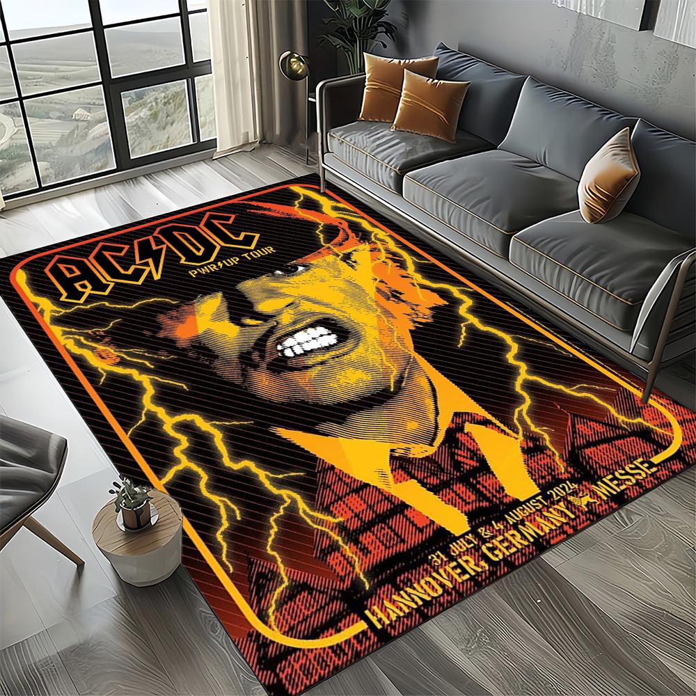 3D AC-DC Rock Band Cartoon Teppich Groß, Teppich für Wohnzimmer Schlafzimmer Sofa Fußmatte Dekoration, rutschfeste Bodenmatte für Kinder