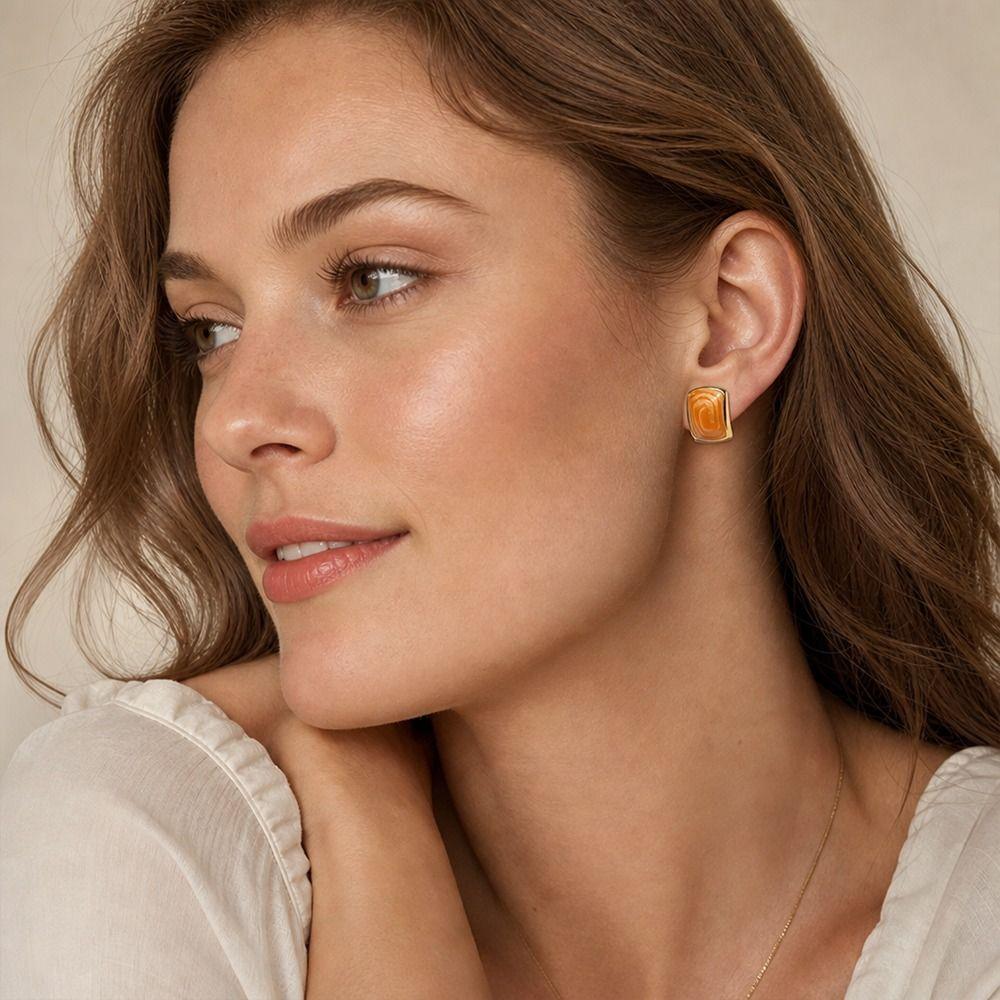 5 Pair French Retro Women Stud Earrings Square Stud Earrings New Ear Accessory  Street Trend Outfit