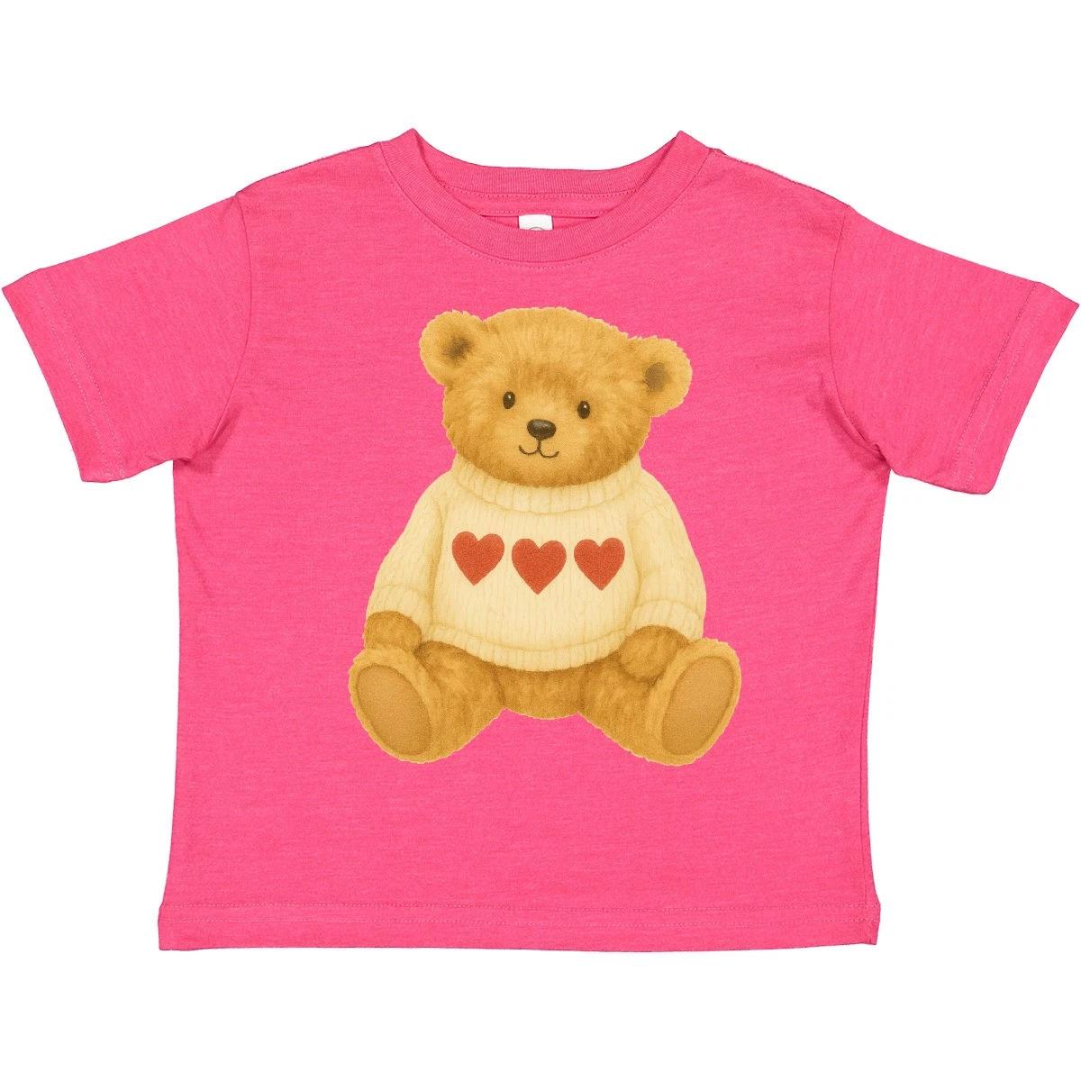 

Inktastic Adorable Vintage Bear Sweater With Hearts Toddler kids boys T-Shirt Childrens 120