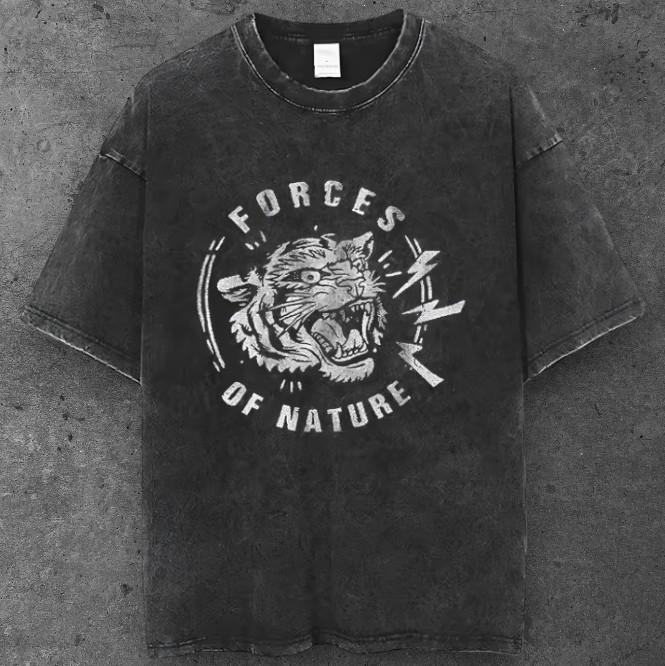 Unisex Retro Tiger Lightning Bolt Graphic T Shirt Black Vintage Aesthetic S-2XL S