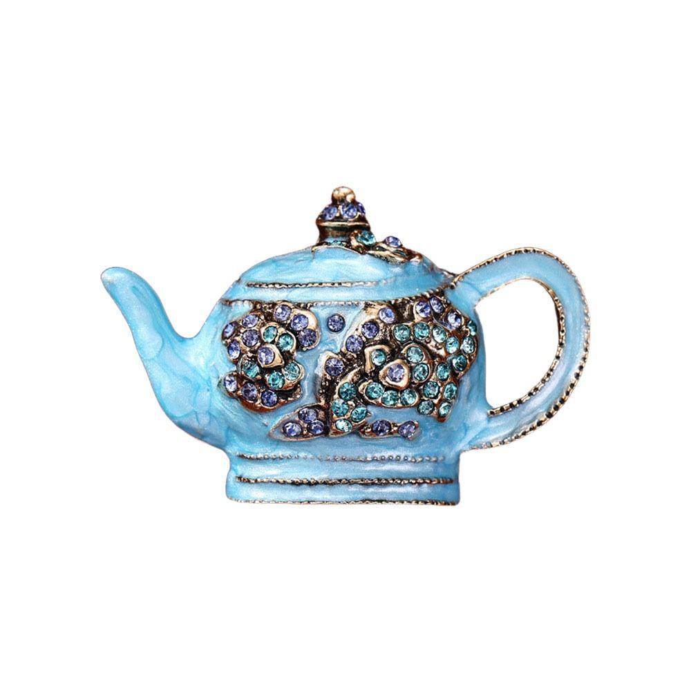 Lovely Vintage Pot Brooches Crystal Rhinestones Sparkling Rhinestone Teapot Brooch Beautiful Enamel Pins Women