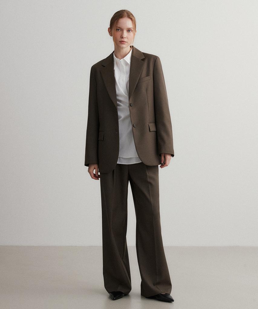 SUARE WOMEN Wool Single-Pleat Semi-Wide Slacks Brown