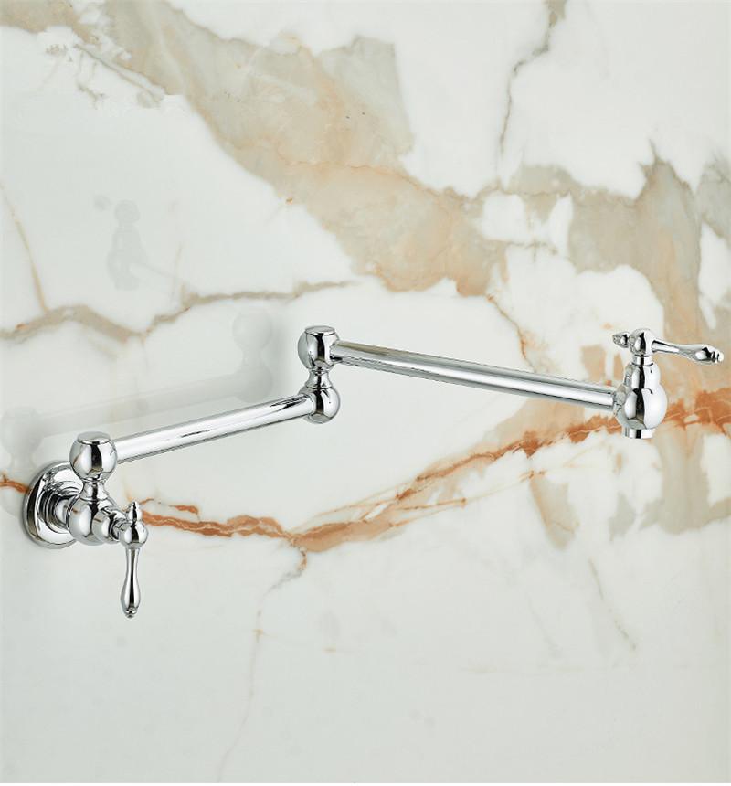 Złoty kran do napełniania garnków, montowany na ścianie, składany, antyczny kran kuchenny, pojedynczy zimny kran do zlewu, obrotowa składana wylewka, szczotkowany złoty mosiądz