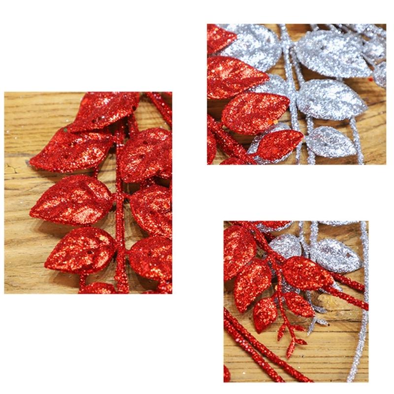 6Pcs Decorative Faux Leaves with Berries Gold Powder Coated Leaf and Berries Clusters for Creative Decoration
