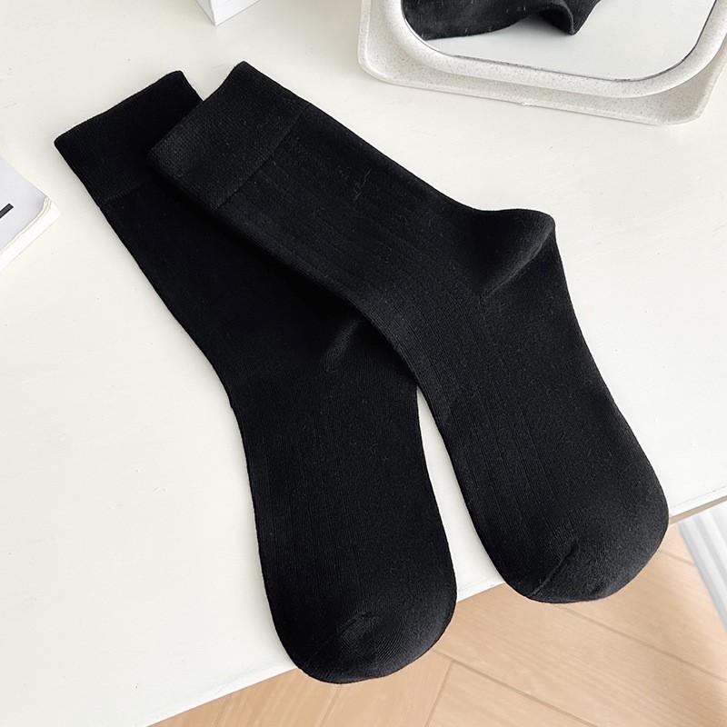 

Socks Pure Cotton White Stacking Socks Spring And Autumn Thin Solid Color Boneless Cotton Sweat-Absorbing Deodorant Medium Tube Socks One size fits all чорний